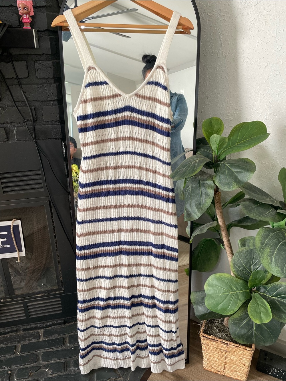 Freshman Cream Maxi Dress with Navy & Tan Stripes